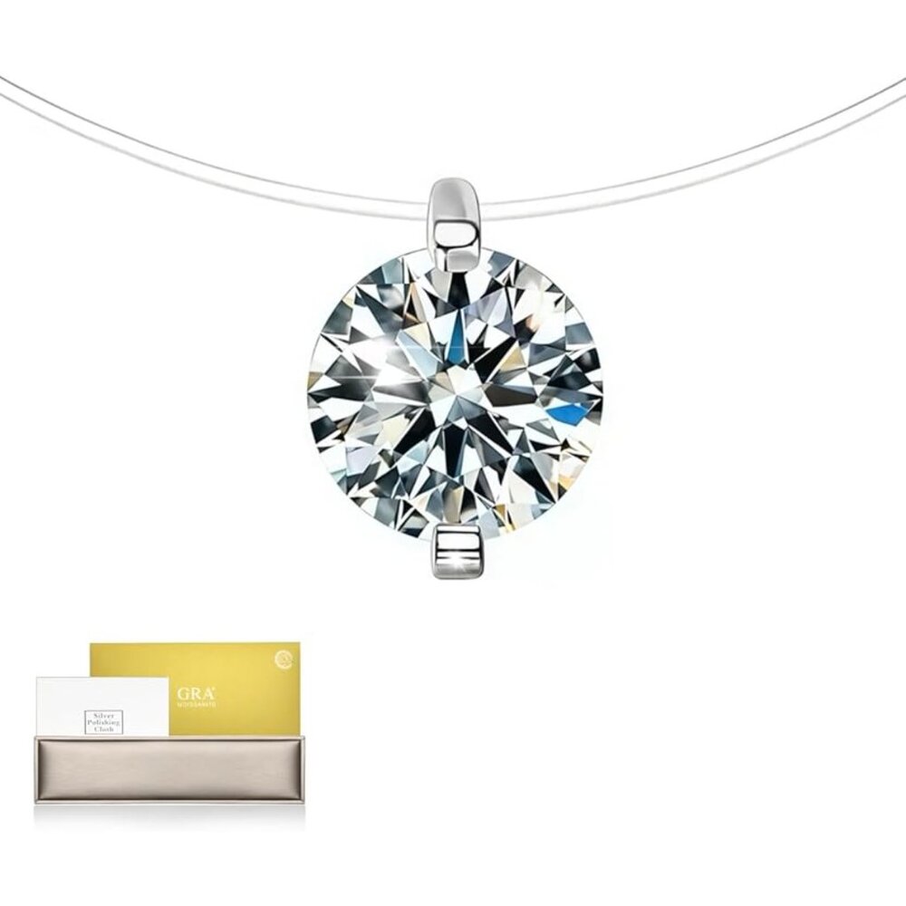 Moissanite Floating Necklace 1CT 925 Sterling Silver 16"+2" NWT - Picture 2 of 8